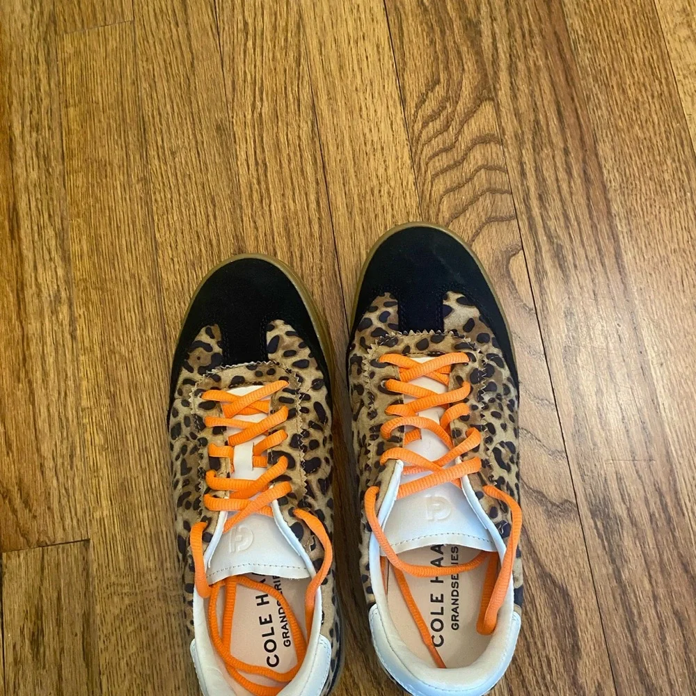 Cole Haan Leopard Print Athletic Sneakers with Orange Laces - Picture 1 of 2